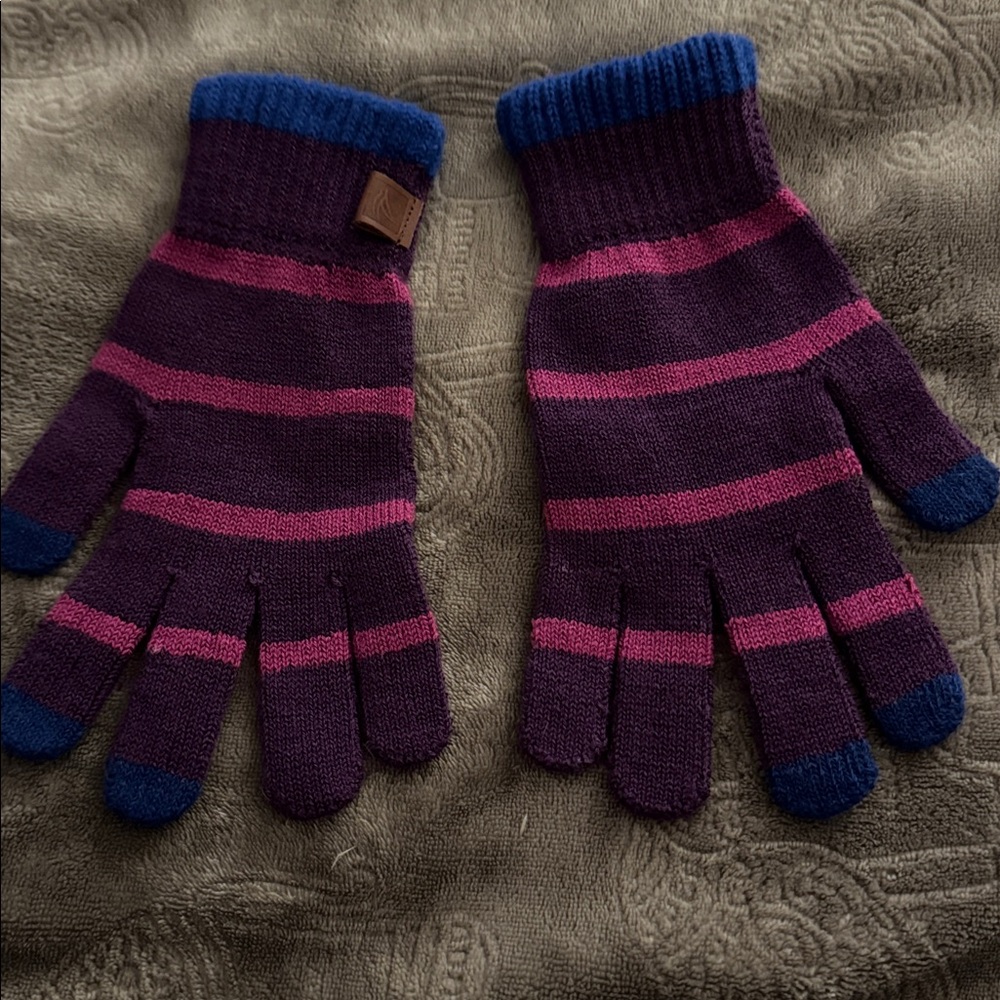 Sperry Striped Purple and Pink Knit Gloves